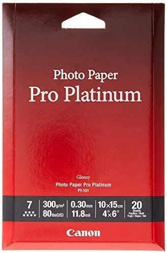 Canon PT-101 PRO Platinum A6 20 – Papel fotográfico (brillante, A6, 20 hojas)