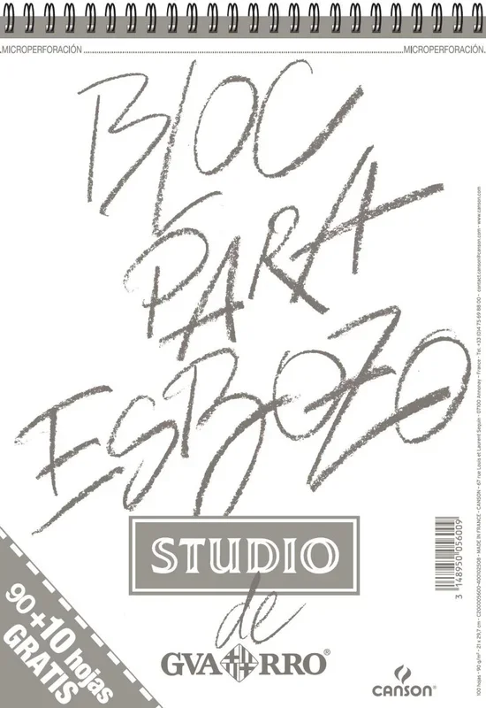 Canson Guarro Esbozo, Papel de esbozar, Grando ligero, 90gsm, Espiralados sobre el lado corto, A4-21×29,7cm, Blanco natural, 100 hojas