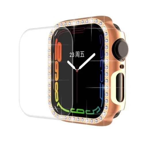 Carcasa Enkay Hat-Prince Electroplate PC Diamond + Protector Curved Pet para Apple Watch Series 7 41mm (Oro Rosa)