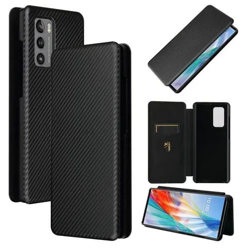 Carcasa para LG Wing 5G Cuero con Textura Fibra de Carbono Magnética Tapa Horizontal TPU+PC+PU Ranura Tarjeta (Negro)