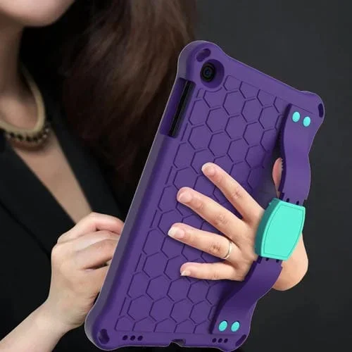 Carcasa Protectora para iPad Mini 5/4/3/2/1 Panal Eva + PC Anticaída Cuatro Esquinas con Correas (Morado + Aqua)