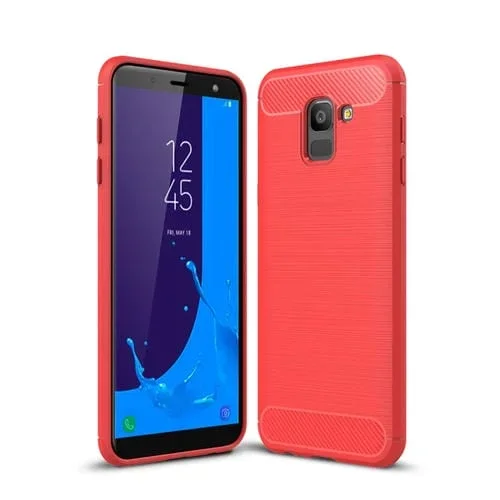 Carcasa TPU Fibra de Carbono Galaxy J6 2018 Versión UE Protección (Rojo)