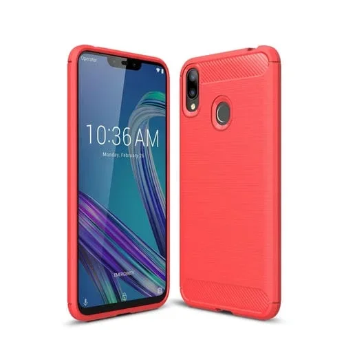 Carcasa TPU Fibra de Carbono Textura Cepillada para Asus Zenfone Max (M2) (Rojo)