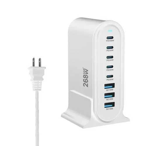 Cargador de escritorio Ymx-968 268W 5 tipos C 3 puertos USB 8 puertos (Blanco)