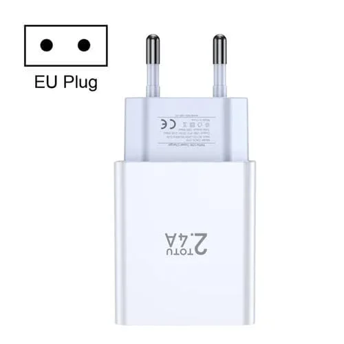 Cargador de viaje Totu Joe Series con dos puertos USB tipo enchufe de la UE (Blanco)