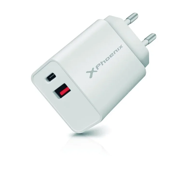 Cargador dual para movil smartphone phoenix 20w – tipo c – usb – carga rapida