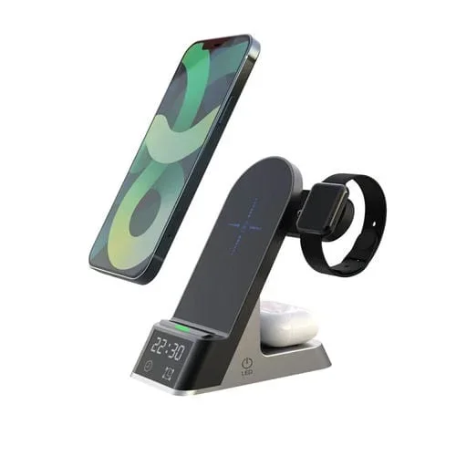 Cargador Inalámbrico H35 6 en 1 15W Pantalla Digital Magsafe Magnético con Función Despertador