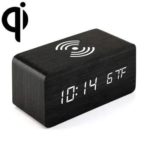 Cargador inalámbrico Kd8801 5W pantalla Led digital madera (Negro)