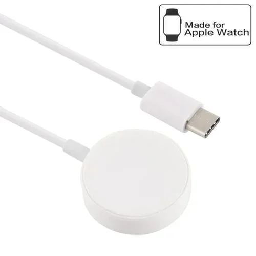Cargador Inalámbrico Magnético Portátil Tipo C 1M para Apple Watch Series Ultra 8 7 6 5 4 3 2 (Blanco)