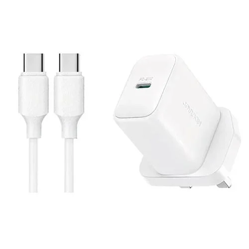 Cargador Joyroom Jr-Tcf20 PD20W con Cable Tipo C a Tipo C y Enchufe Reino Unido (Blanco)