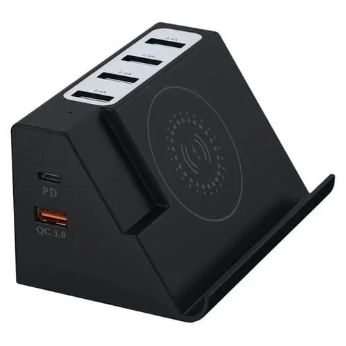 Cargador Multifunción 6 Puertos Pd 20W Qc 3.0 Carga Inalámbrica (Enchufe Ee. Uu.)