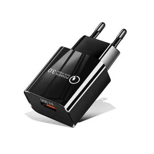 Cargador Rápido Mini QC3.0 USB 18W Universal para Tableta y Teléfono Móvil (Negro) Enchufe UE