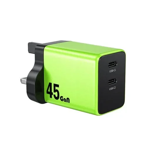 Cargador Rápido Usb-C Gan Wk Wp-U33 45 W con 2 Puertos Tipo-C (Británico) (Verde)