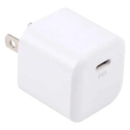 Cargador USB-C 20W PD Carga Rápida Enchufe EE. UU. (Blanco)