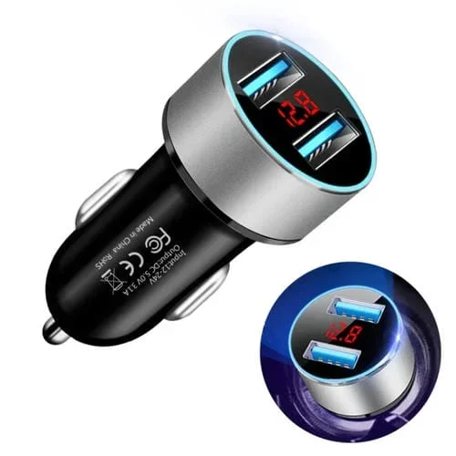 Cargador Usb Dual Para Automóvil Jmg-C016A 5V 3.1A Con Pantalla Led (Plateado)