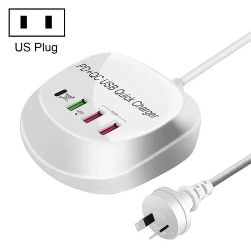 Cargador USB Wlx-T3P 4 en 1 Pd y Qc Multifunción Carga Rápida Inteligente (Enchufe de EE. UU.)