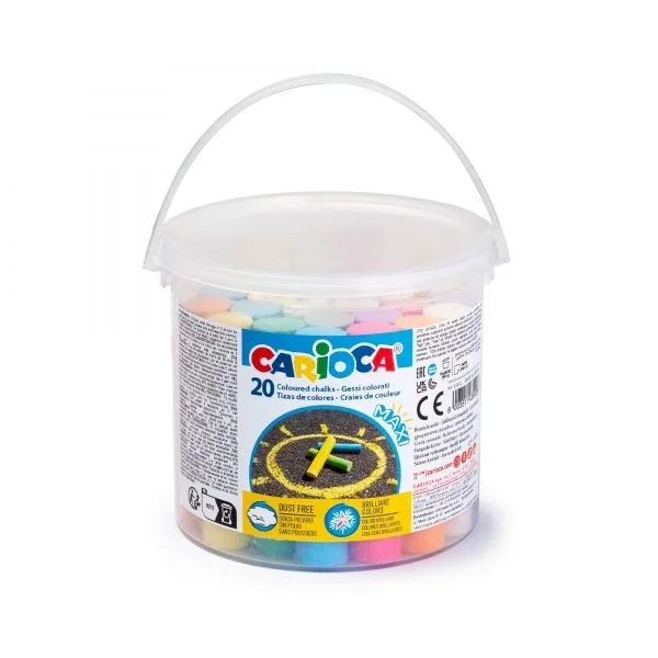 CARIOCA Bote con Tizas Maxi de Color | Tizas Maxi sin Polvo | Colores brillantes, Lavables y Fáciles de Borrar | 20 piezas