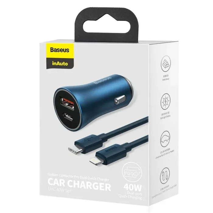 Carregador De Carro Baseus douradoen Contactor Pro Rápido USB Tipo C/USB 40 W Power Delivery 3.0 Quick Charge 4+ SCP Fcp AFC +