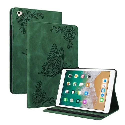 Case de Tableta Cuero En Relieve Mariposa para iPad 9.7 Pulgadas (2017/2018) (Verde)