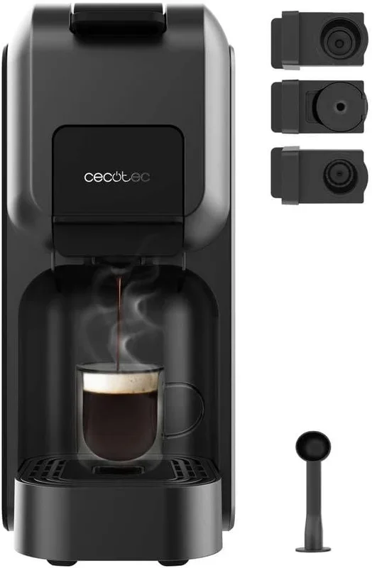 Cecotec Cafetera Cápsulas Express Compacta FreeStyle Compact Black. 1350W, 20 Bares, Apta para Café Molido, Dolce Gusto, Nespresso y K-fee, Depósito Extraíble de 800ml, Apagado Automático