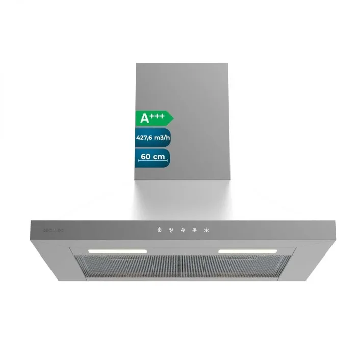 Cecotec campana extractora piramidal bolero flux pt 604000 inox a+++ de 60cm de ancho, con 427,6m3/h de succión, 3 velocidades, ss touch control, acabado inoxidable, clase energética a+++, motor dc.