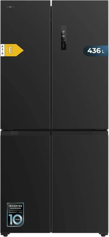 Cecotec Frigorífico 4 Puertas 436L Bolero CoolMarket 4D 436 Dark E. 183cm Alto y 83,6cm Ancho, Compresor Inverter Plus, Total No Frost, Alarma Puerta Abierta, Fast Cooling y Freezing, MultiAirFlow