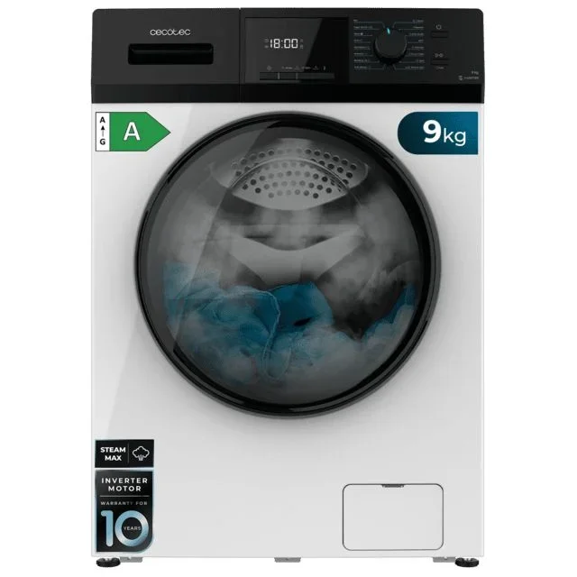 Cecotec Lavadora 9Kg Carga Frontal Bolero Dresscode 9410 Inverter A. 1900W, 1400 rpm Regulables, 16 Programas, Motor Inverter Plus, Bajo Consumo, Vapor, Esterilización de la Ropa