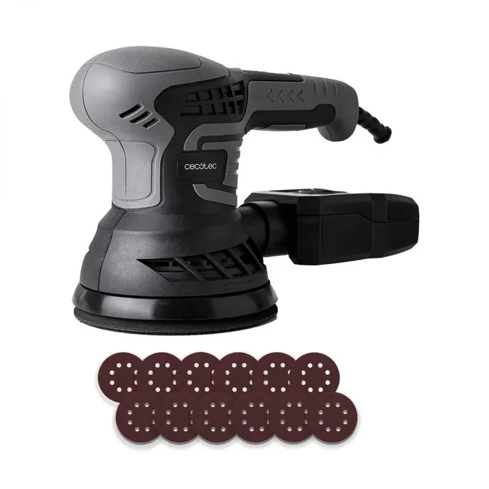 Cecotec Lijadora Rotorbital PerfectSurface 350 Rotate. 350W, 13000rpm, 12 Recambios, Depósito de Polvo, Conexión para el Aspirador, Doble Movimiento Excéntrico, 26000mov/min, Cable de 3m