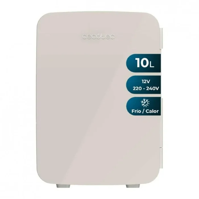 Cecotec Nevera Pequeña Frigorífico Mini de 10L Bolero MiniCooling 10L Bahamas Beige. 12V-220V, Compatible con Coches y Caravanas, 7 a 65ºC, Función Enfriamiento y Calentamiento, Transporte Fácil