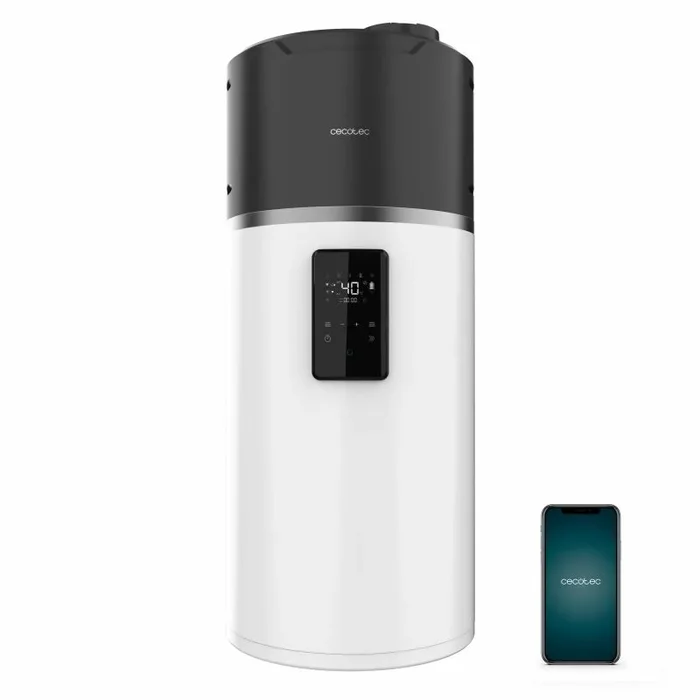 Cecotec Termo con Aerotermia de 100L, Calentador de Agua AeroThermal 100 Water Connected. Energía Sostenible, Bajo Consumo, Pantalla Táctil, Control por APP, R290, Temperatura hasta 75ºC