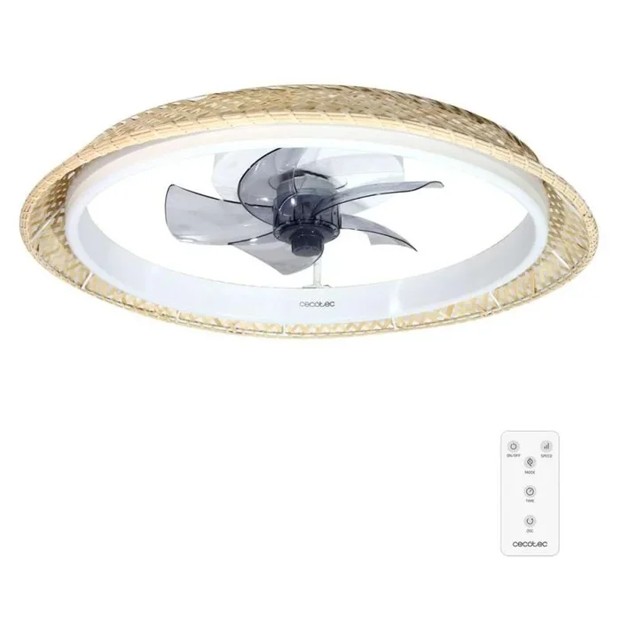 Cecotec Ventilador de Techo con Luz EnergySilence LampAero 620 Natural Design. Motor DC 20W, luz LED, 5 aspas 17 pulgadas, Mando, 6 Velocidades, 3 tonalidades de luz, Temporizador, modo winter/summer