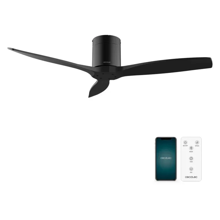 Cecotec Ventilador de Techo EnergySilence Aero 5500 Aqua Black&Black Connected, Motor DC 40W, Diámetro 132 cm, Bajo consumo, Wifi, Mando, Exteriores, Temporizador, Verano e invierno, Silencioso