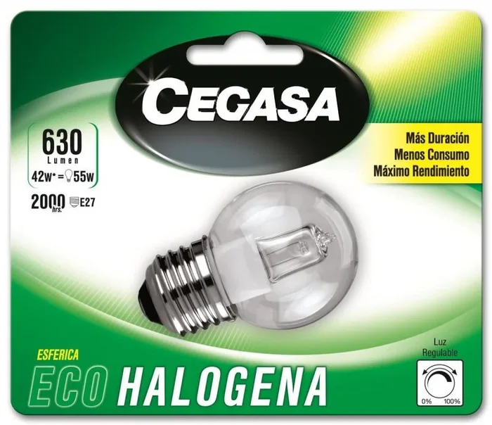 Cegasa New Class Bombilla Halógena Esférica, E27, 42 watts, Transparente