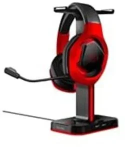 Celly CYBERSTATIONBK – Soporte de Auriculares Gaming RGB con HUB y Estación de Carga 2xUSB, Negro