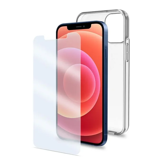 Celly Pack Antibacterias Funda y Protector de Pantalla para iPhone 12 Pro MAX, Protección contra Gérmenes y Bacterias, Cover Transparente Protectora de Silicona TPU y Protector Cristal Templado 9H
