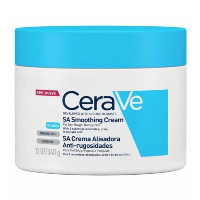 CeraVe SA Crema Alisadora Anti-rugosidades, Para Pieles Secas, Ásperas y Con Imperfecciones, Para Rostro y Cuerpo, Exfolia e Hidrata, Con Ceramidas, Ácido Salicílico y Ácido Hialurónico, 340ml