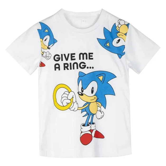 CERDÁ LIFE’S LITTLE MOMENTS Camiseta Infantil de Sonic, Color Blanco con Estampado de Sonic, Talla 8 Años, Camiseta de Manga Corta, Elaborada con 100% de Algodón de 145 gsm