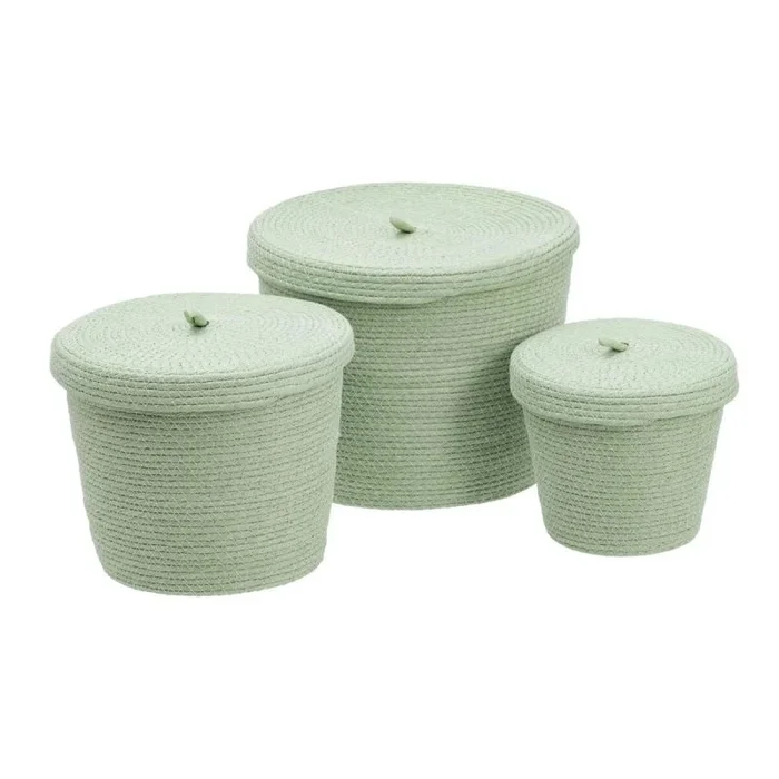Cesta multiusos 3 piezas 28 x 28 x 36 cm cuerda verde claro