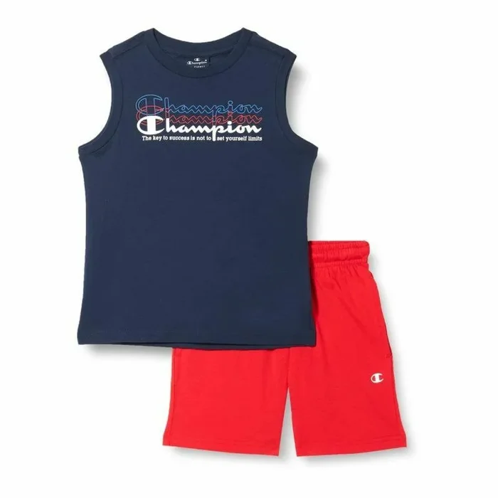 Champion Legacy Graphic Shop Double Logo S/L Camiseta & Shorts Completo, (Azul Marino/Rojo Intenso), 7-8 años Niños y Niños SS23