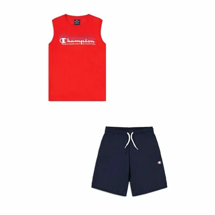 Champion Legacy Graphic Shop Double Logo S/L T-Shirt & Shorts Traje, (Rosso/BLU Marino), 13-14 Anni niños y Chicos