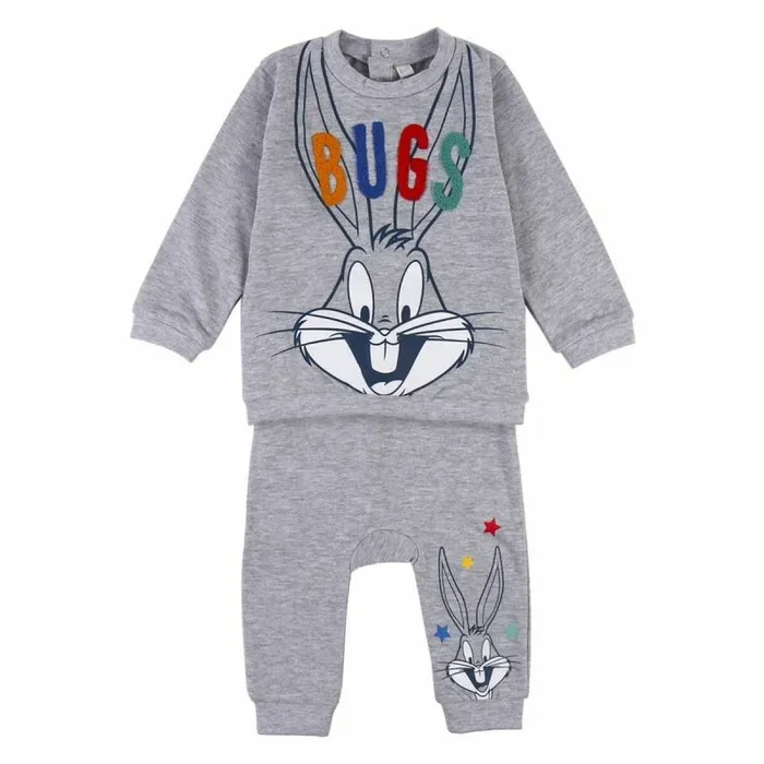 Chándal de Bugs Bunny – Sudadera y Pantalón – Talla 1 Mes – Elaborado con Algodón 100% – Color Gris – Cierre de Botones y Ajuste con Elástico – Producto Original Diseñado en España