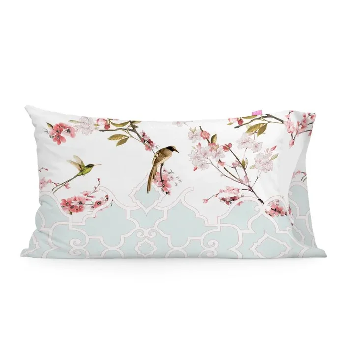 Chinoiserie Blanco Funda Almohada Multicolor, 50×75 cm (x2) (Cama 150/160), 100% Algodón, Calidad de 200