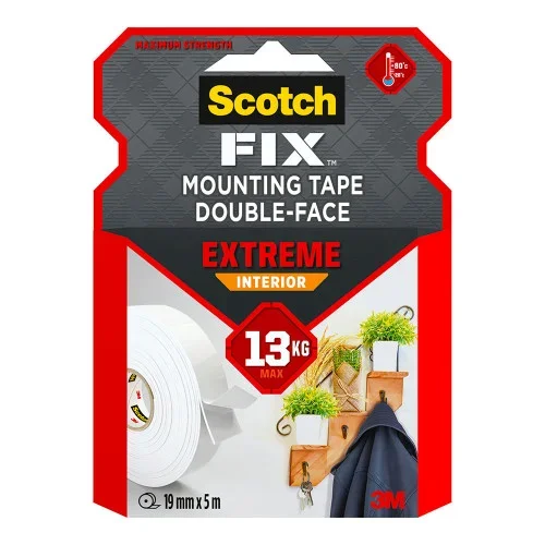 Cinta doble cara de montaje para interiores extreme, 19mmx5m, máx 13 kg