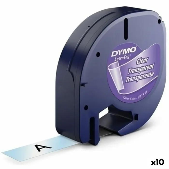 Cinta laminada para rotuladoras dymo 12267 12 mm x 4 m transparente plástico negro (10 unidades)