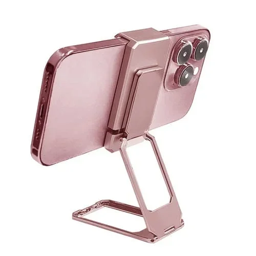 Clip Trasero Anillo Doble Soporte de Teléfono Plegable de Metal Magnético de Escritorio (Oro Rosa)