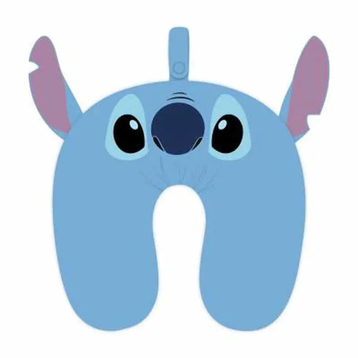 Cojín de viaje infantil Stitch con orejas 3D, diseño en forma de U y asa de sujeción-Almohada suave y cómoda para coche, avión o siesta en casa