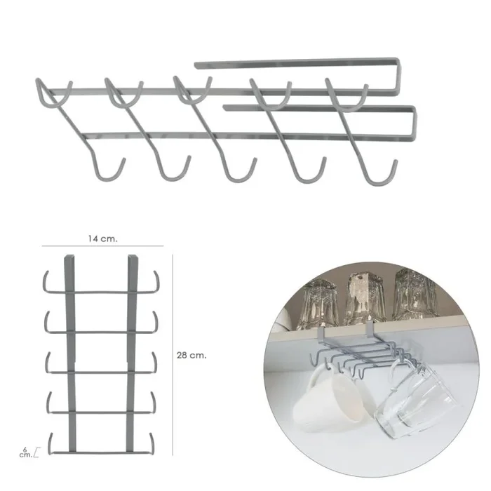 Colgador tazas, soporte cocina bajo mueble, acero cuelgatazas para 10 tazas