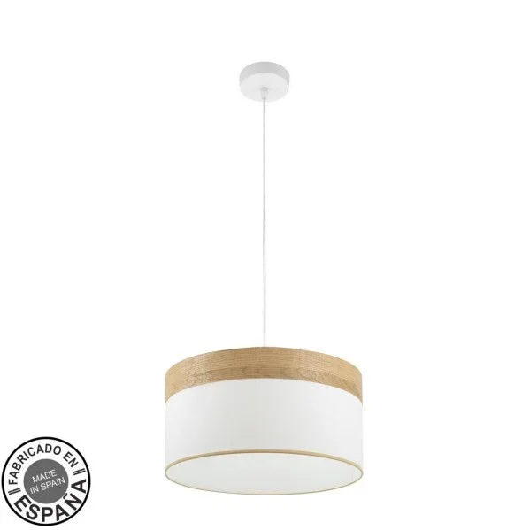 Colgante cloe 1xe27 blanco/blanca-madera clara regx40x40 cm