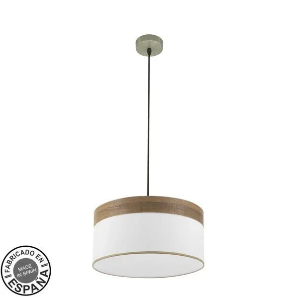 Colgante cloe 1xe27 cuero/blanca-madera oscura regx40x40 cm