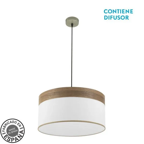 Colgante cloe 2xe27 cuero/blanca-madera oscura regx50x50 cm